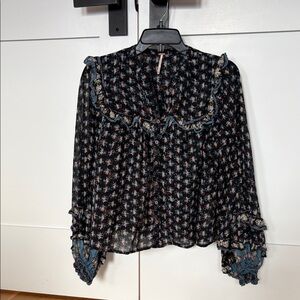 Free Peoplel Navy patterned western shirt, XS